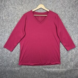 Woolx Elena 3/4 Sleeve V Neck Shirt Womens Large Merino Blend Wool Berry Pink